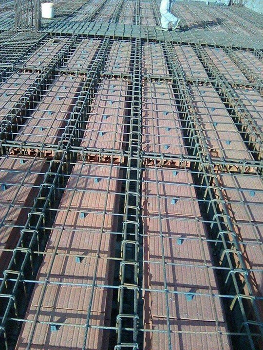 Hollow-block slab reinforcement mesh ready for concrete pour